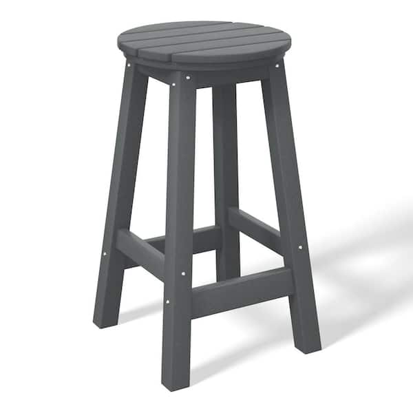 Laguna 24 in. Round HDPE Plastic Backless Counter Height Outdoor Dining Patio Bar Stool in Gray