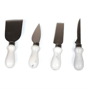 Natural Off-White Marble Handle 4-Pieces, 2.5 in. Stainless Steel Cheese Knife Spreader Set