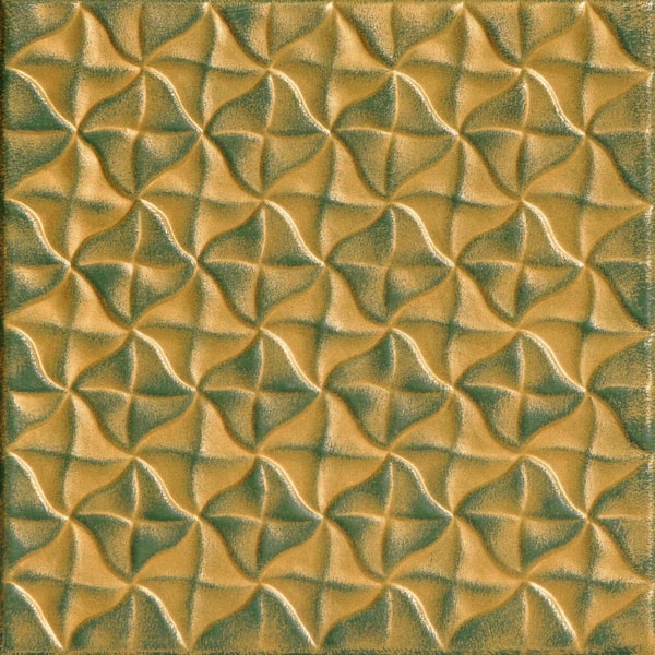 A La Maison Ceilings Granny's Pinwheel Quilt Green Gold 1.6 ft. x 1.6 ft. Decorative Foam Glue Up Ceiling Tile (21.6 sq. ft./case)