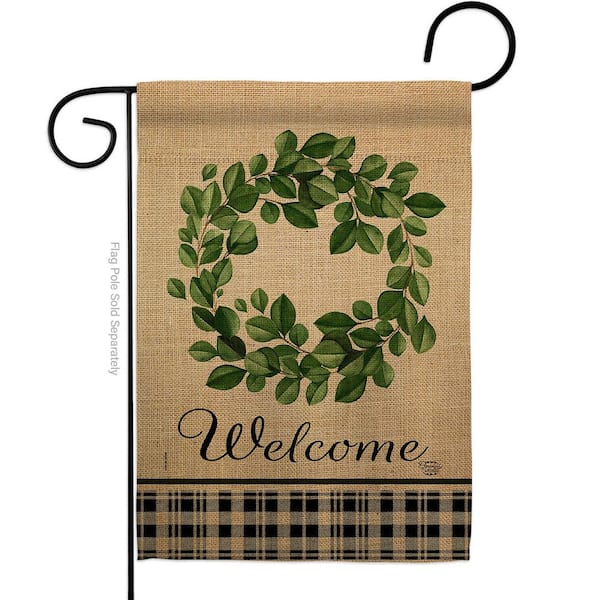 Ornament Collection 13 in. x 18.5 in. Eucalyptus Wreath Garden Flag Double-Sided Spring Decorative Vertical Flags