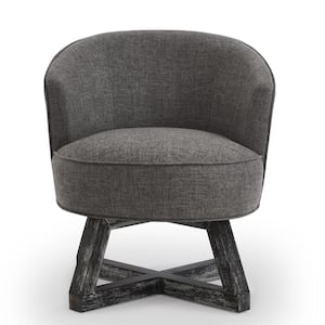 Horsan Dark Gray Upholstered Linen 360° Swivel Arm Chair, Rubberwood Cross-Shape Legs