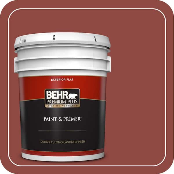BEHR PREMIUM PLUS 5 gal. #PPH-72 Rusty Red Flat Exterior Paint & Primer ...