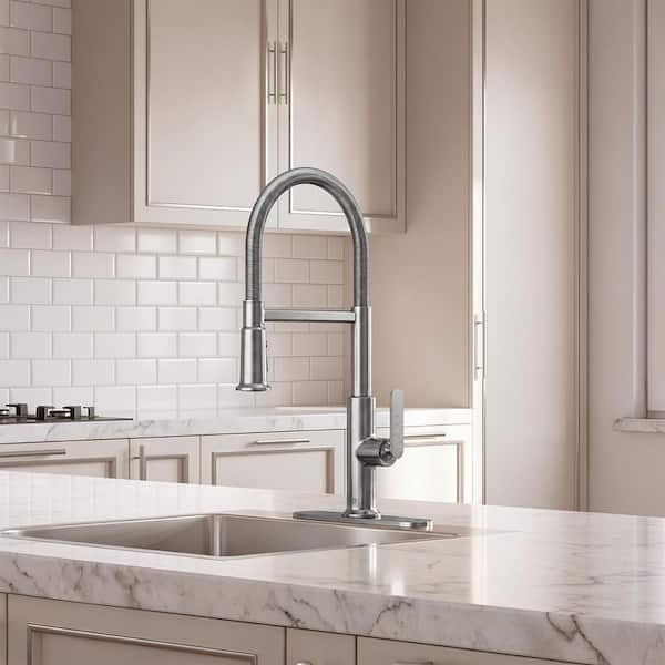 Sonner 20 in. Single Handle Pull Down Sprayer Kitchen Faucet with Advanced Spray, 360 Spout in Stainless Steel