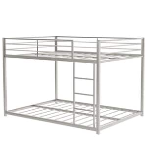 Silver Full over Full Metal Bunk Bed with Ladder and Full-length Guardrail
