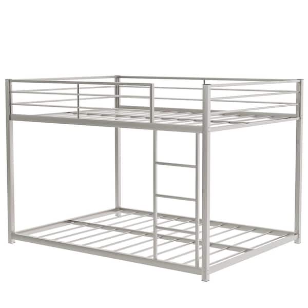 aisword Silver Full over Full Metal Bunk Bed with Ladder and Full-length Guardrail