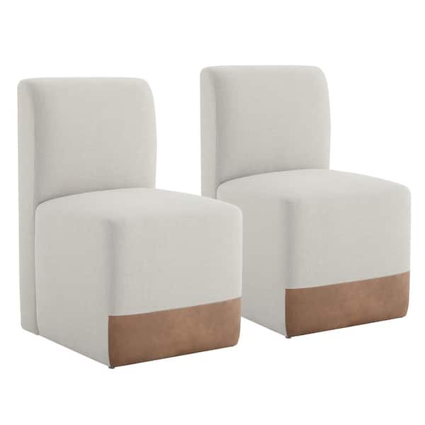 Idina Linen Fabric and Faux Leather Dining Chair with Casters (Set of 2)