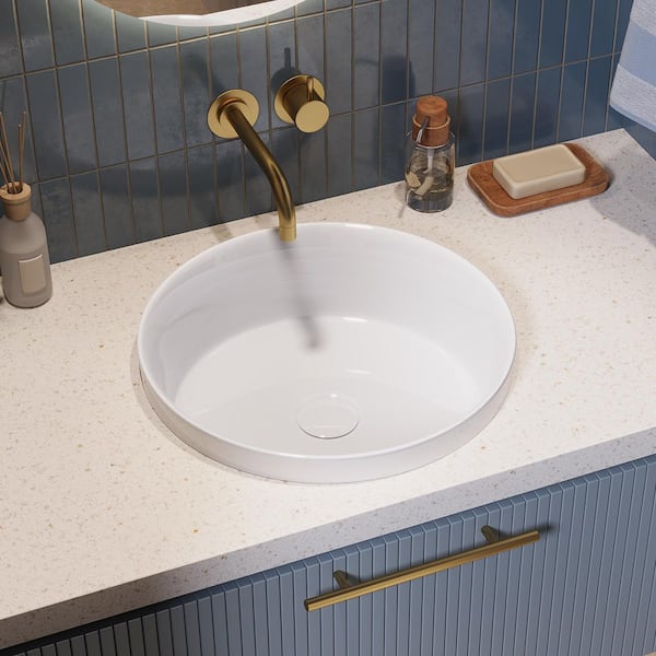 Modern 16 in. Round Vessel Bathroom Sink in White Ceramic with Wavy Texture Design Above Counter Single Bowl Art Basin
