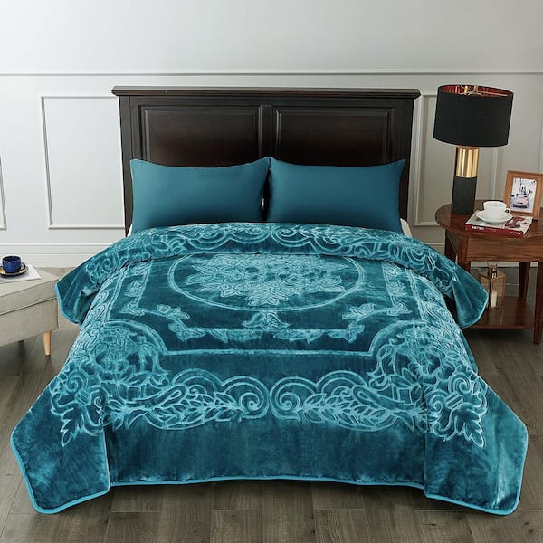 Teal Embossed King Mink Fleece Blanket