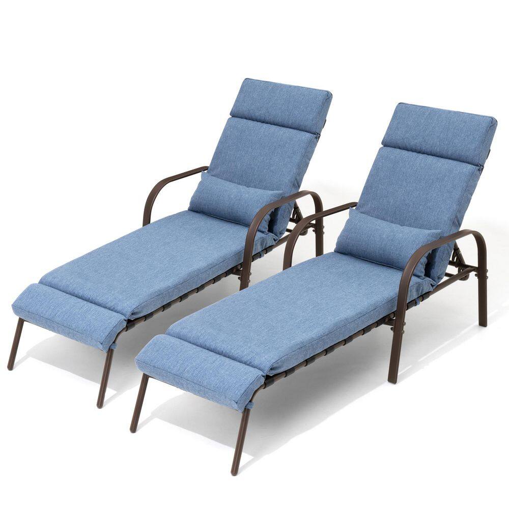 2-Piece Metal Outdoor Adjustable Backrest Chaise Lounge with Arms and Dark Blue Cushions price history on PriceWatchPro