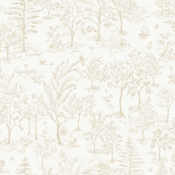 White and Taupe Arbor Toile Vinyl Peel and Stick Wallpaper Roll (Covers 28 sq. ft. )