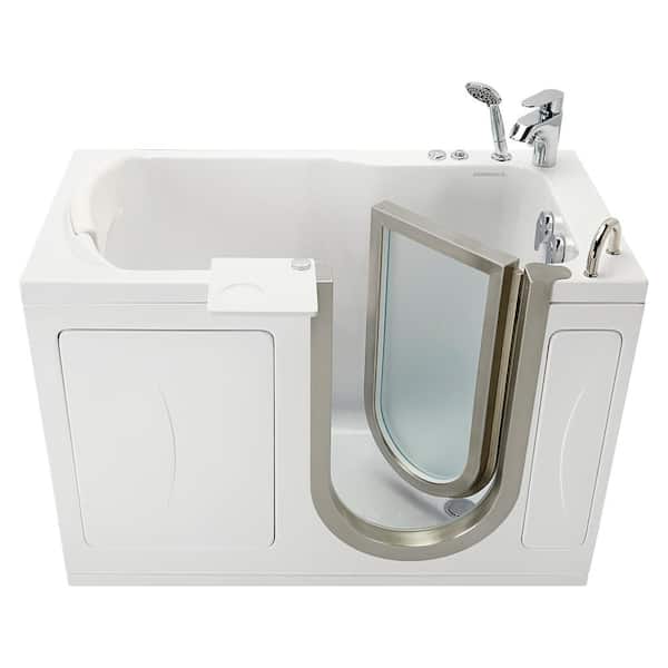 Ella Petite 52 in. x 28 in. Acrylic Walk-In Whirlpool Bathtub in White with 2 Piece Fast Fill Faucet, RHS 2 in. Dual Drain