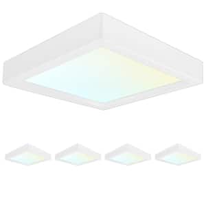 10-Watt 4 in. 600 Lumens Square 3 Color Selectable LED 3000K/4000K/5000K Flush Mount Dimmable Fixture (4-Pack)