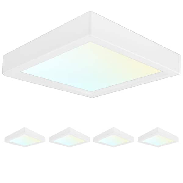 LUXRITE 10-Watt 4 in. 600 Lumens Square 3 Color Selectable LED 3000K/4000K/5000K Flush Mount Dimmable Fixture (4-Pack)
