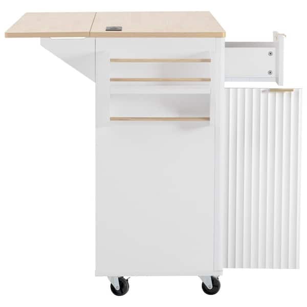 Runesay Farmhouse White Wood 55.5 in. Power Outlet Drop Leaf