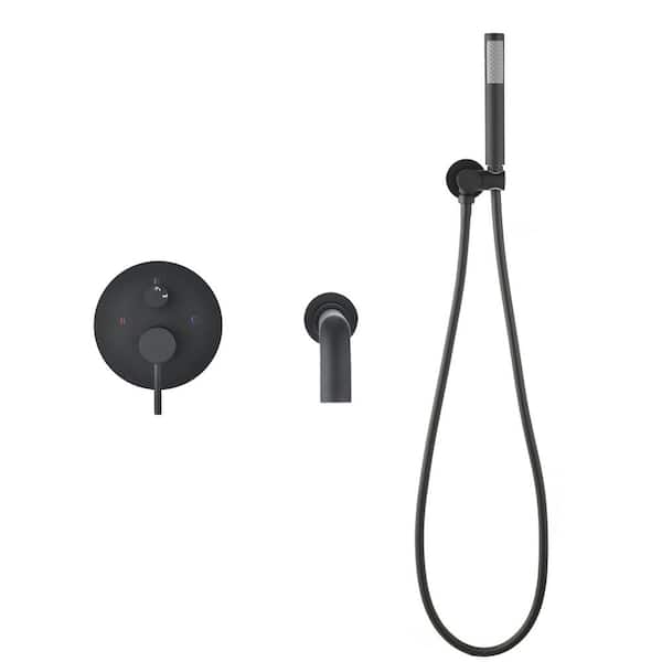 Tahanbath 1-Spray Wall Mount Tub and Shower Faucet with Hand Shower in Matte Black 2 gallons per minute
