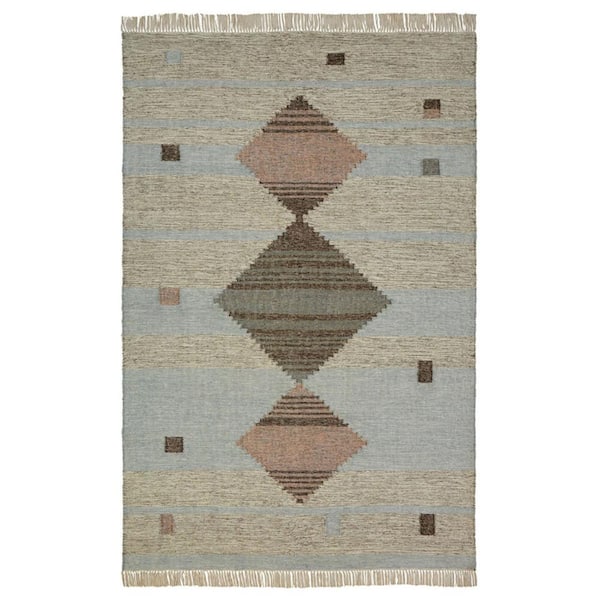 HomeRoots Bernadette Light Blue 8 ft. x 10 ft. Loomed Geometric Cotton/Wool Rectangle Area Rug