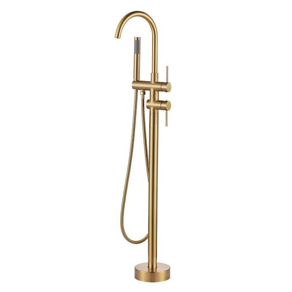 ALEASHA 2-Handle Freestanding Tub Faucet with Hand Shower in Brushed Gold