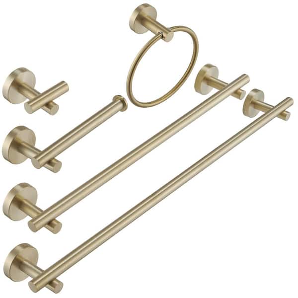 HOMEMYSTIQUE 5-Piece Modern Bath Hardware Set with Towel Ring Toilet Paper Holder Towel Hook and Towel Bar Wall Mount in Brushed Gold