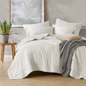 Mina 2-Piece White Waffle Weave Textured Microfiber Twin/Twin XL Quilt Set