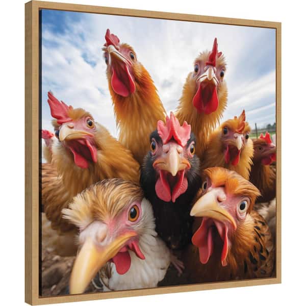 Sylvie "Funny Animal Chicken Selfie" by The Creative Bunch Studio Natural Framed Art Print 22 in. x 22 in.