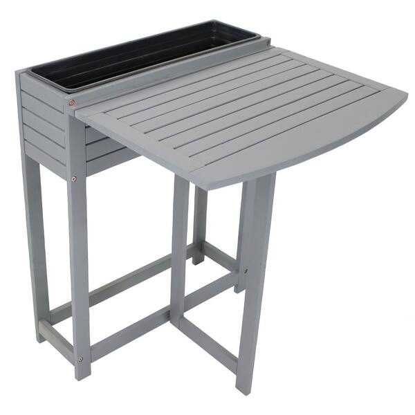 Sunnydaze Acacia Wood Folding Table with Planter Box - Gray