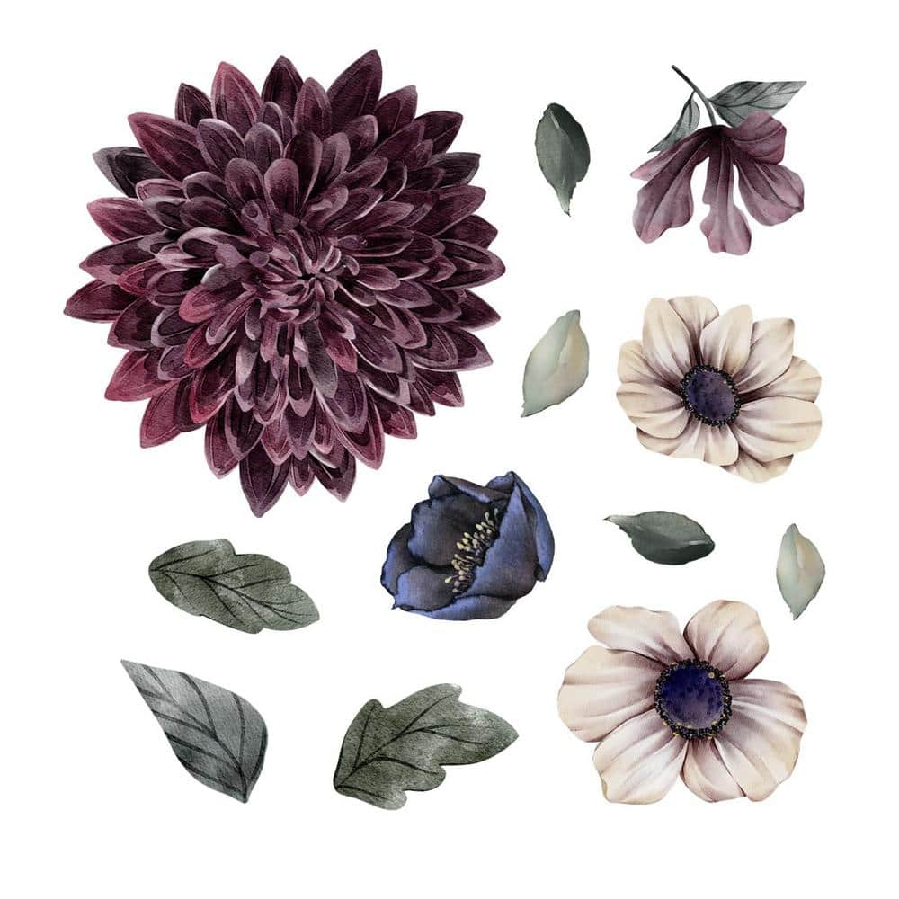 36 in. x 12 in. Green Boho Floral Fabric Floral Theme Wall Stickers 1-Piece
