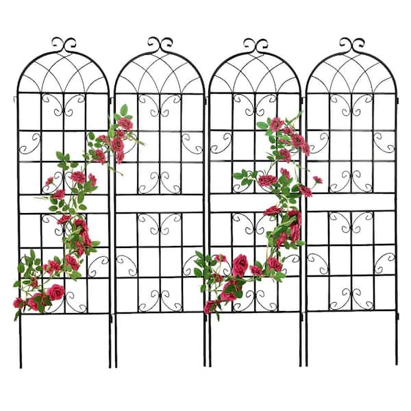 Zeus & Ruta Metal Garden Trellis 71 in. x 19.7 in. Rustproof Trellis for Climbing Plants, Black (4-Pack)