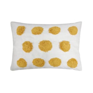 12 in. x 20 in. Yellow/White Grove Tufted Cotton Throw Pillow