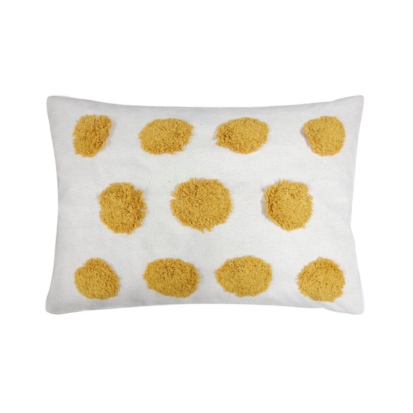 Harper Lane 12 in. x 20 in. Yellow/White Grove Tufted Cotton Throw Pillow