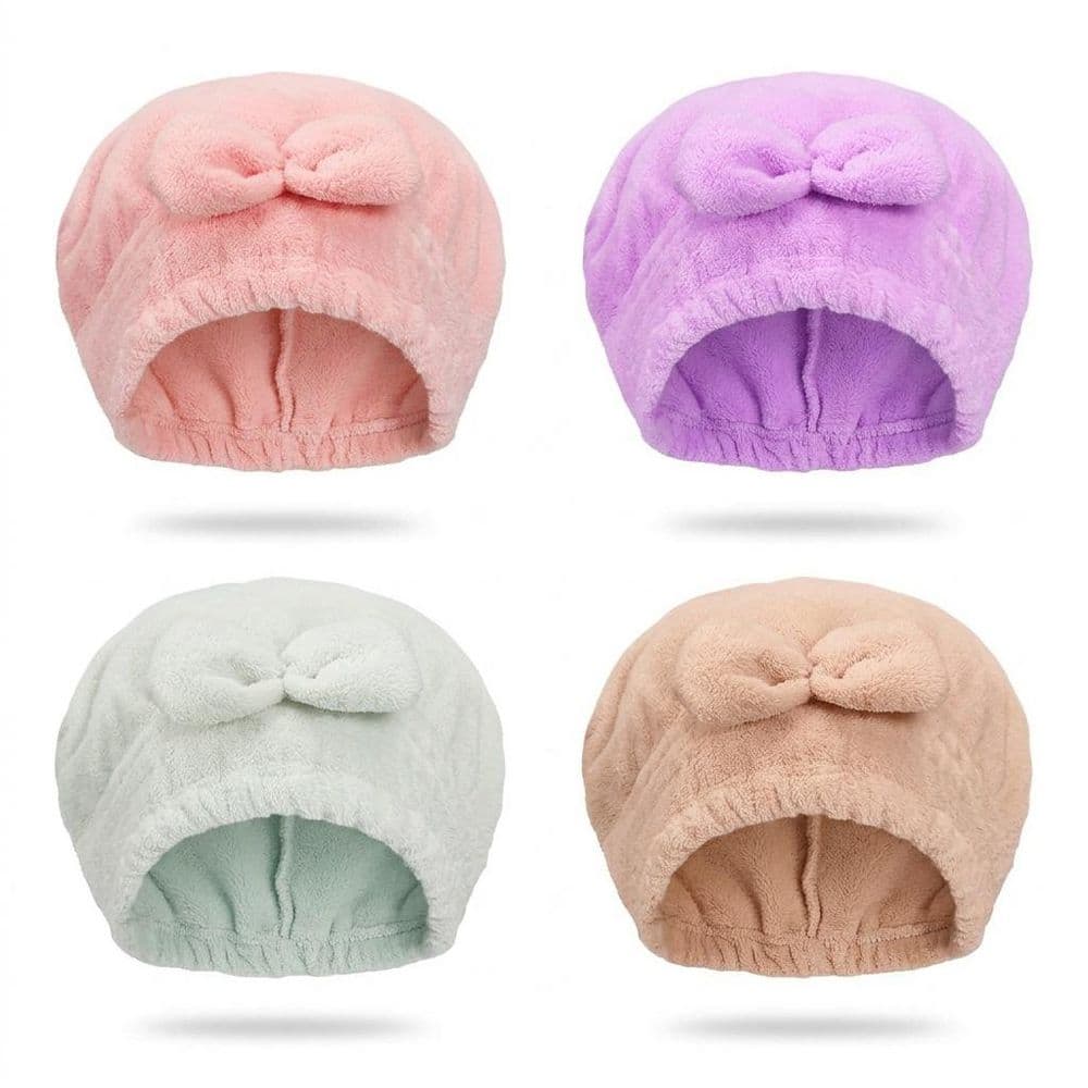 Pink Microfiber Hair Towel Hair Turban Wrap with Bow Knot for Wet Hair, 4-Pack for Curly Long Thick Hair price history on PriceWatchPro