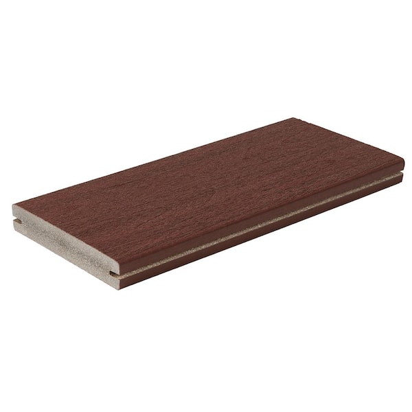 Fiberon Symmetry 1 in. x 5-2/5 in. x 1 ft. Cinnabar Grooved Edge Capped Composite Decking Board Sample