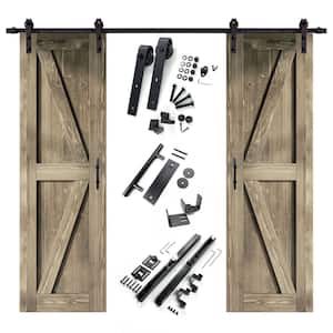 22 in. x 84 in. K-Frame Classic Gray Double Pine Wood Interior Sliding Barn Door with Hardware Kit Non-Bypass