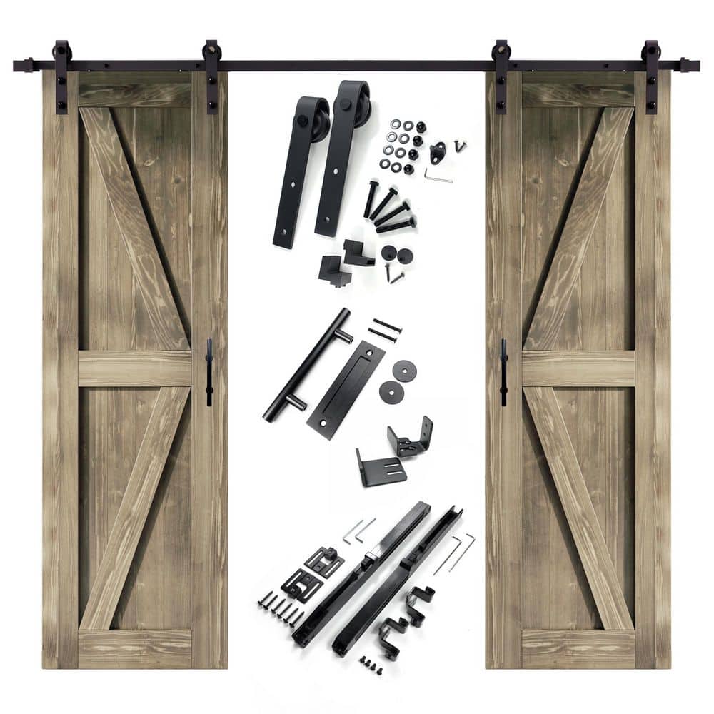 22 in. x 84 in. K-Frame Classic Gray Double Pine Wood Interior Sliding Barn Door with Hardware Kit Non-Bypass price history on PriceWatchPro