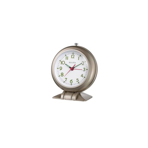 Bulova 6.5 in. H x 5.5 in. W Classic Alarm Clock with Cast Metal Base in Satin Pewter