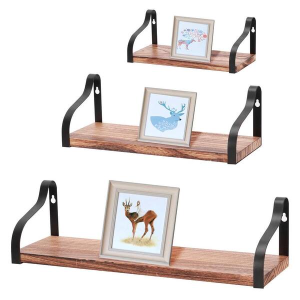 3pcs (with Adhesive Hooks) Simple Oak Wall Shelf Without Drilling, Wall  Mounted Rack For Decoration And Storage