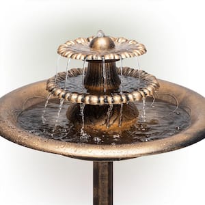 35 in. Tall Outdoor 3-Tiered Pedestal Water Fountain and Birdbath, Bronze