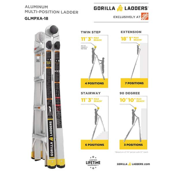 Gorilla Ladders 18' Reach MPXA Aluminum Multi-Position Ladder (300-lbs ...