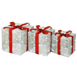 12 in. x 14 in. x 16 in. Pre-Lit Crystal Champagne Gift Box Assortment