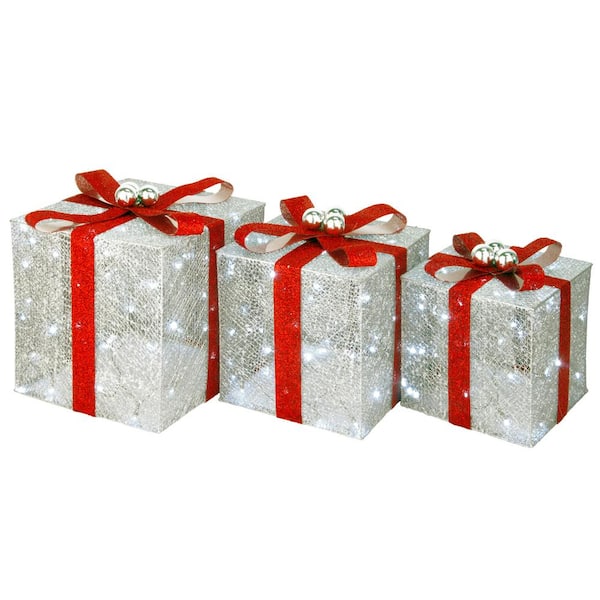 Unbranded 12 in. x 14 in. x 16 in. Pre-Lit Crystal Champagne Gift Box Assortment