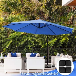 10 ft. Steel Cantilever Offset Patio Umbrella in Blue with Crank and Base