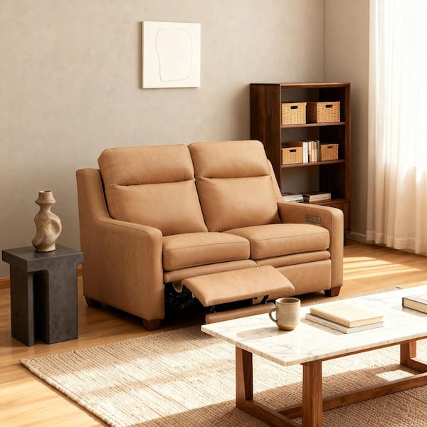 Genuine Leather 2-seat Sofa 55 in. Triple-Motor Power Zero-Wall Reclining Loveseat with Adjustable Headrest in Brown