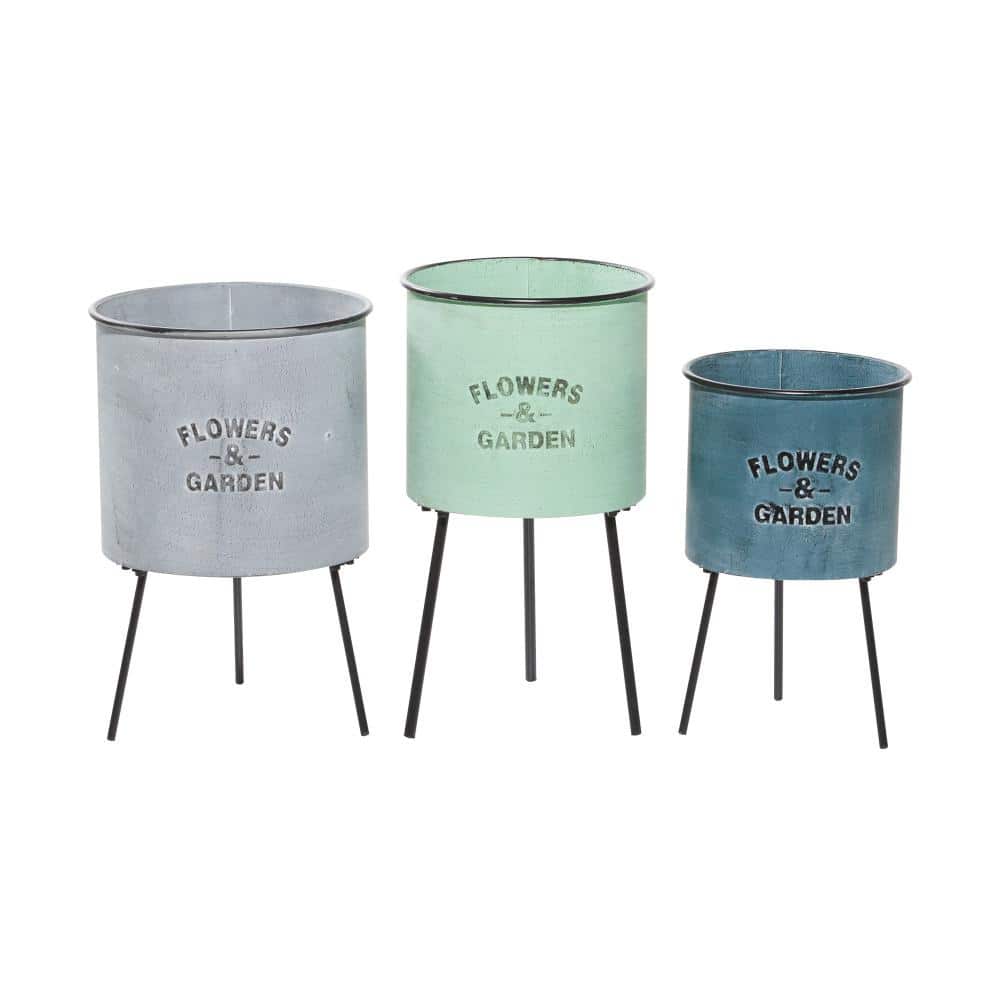 Floral Bliss Trio Multi-Colored Metal Indoor/Outdoor Planter Set