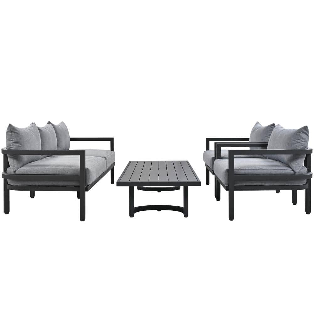 Black 4-Piece Steel Outdoor Conversation Set with Gray Cushion for Patios price history on PriceWatchPro