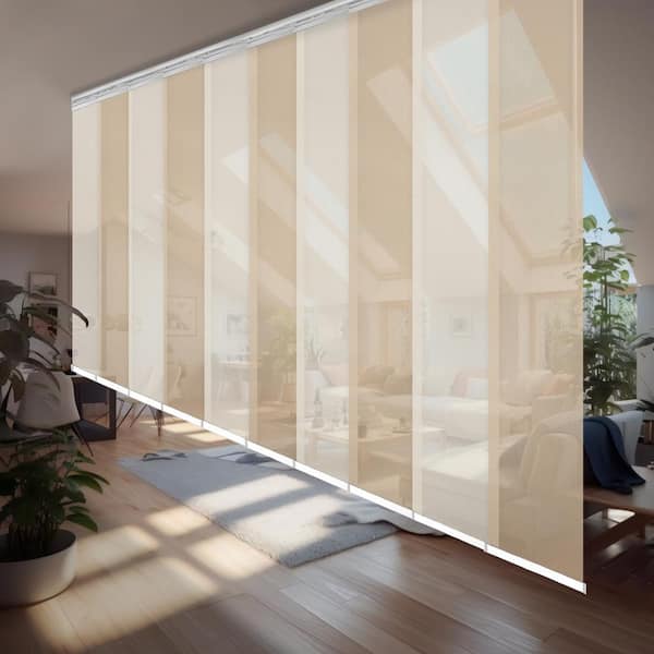 EMOH Chai 120 in. - 218 in. W x 94 in. L Adjustable 10-Panel White Double Rail Panel Track with 23.5 in. Slates