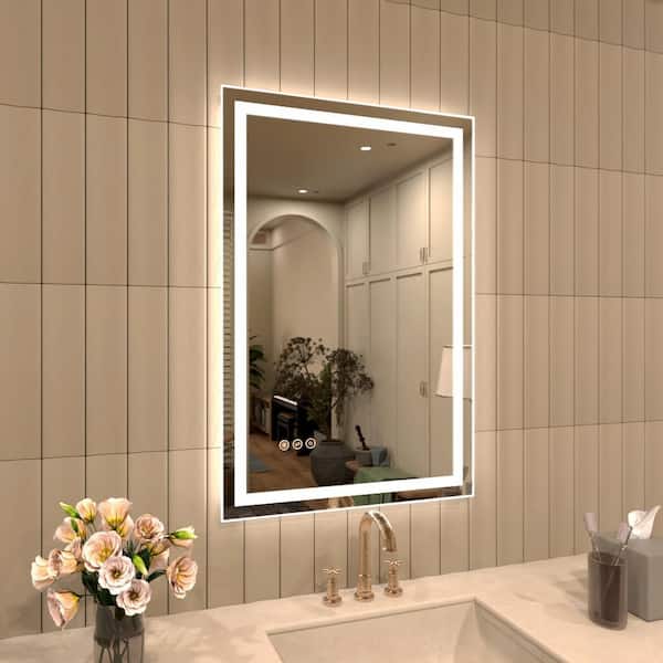 TMVP 24 in. W x 36 in. H Rectangular Frameless LED Anti-Fog Wall Bathroom Vanity Mirror in Polished Crystal
