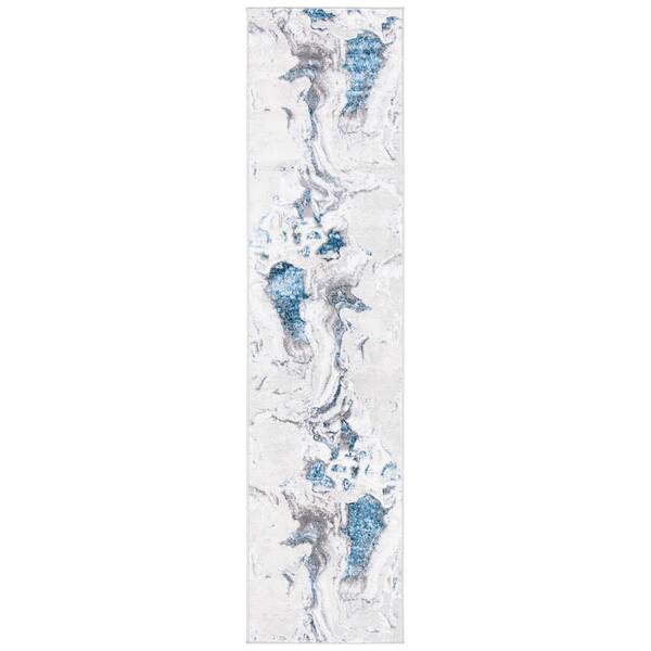 Amelia Gray/Blue 2 ft. x 12 ft. Abstract Striped Runner Rug