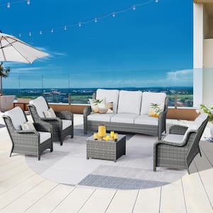 Janus Gray 5-Piece Wicker Patio Conversation Seating Set with Gray Cushions and Coffee Table