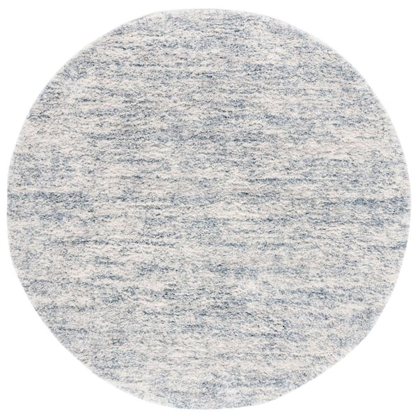 SAFAVIEH Berber Shag Ivory/Light Aqua 7 ft. x 7 ft. Solid color Striped Round Area Rug