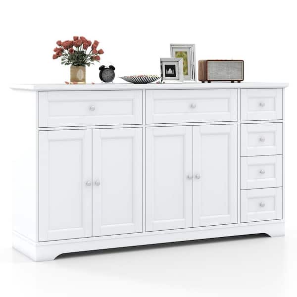 Gymax White 59'' MDF Large Storage Cabinet Buffet Sideboard w/ 4