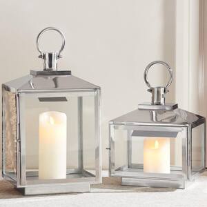 Silver Stainless Steel Candle Hanging or Tabletop Lantern (Set of 2)